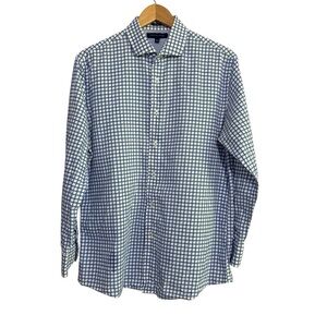 Tommy Hilfiger Blue White Checked Slim Men’s Button Down Shirt Size 16 1/2 32-33